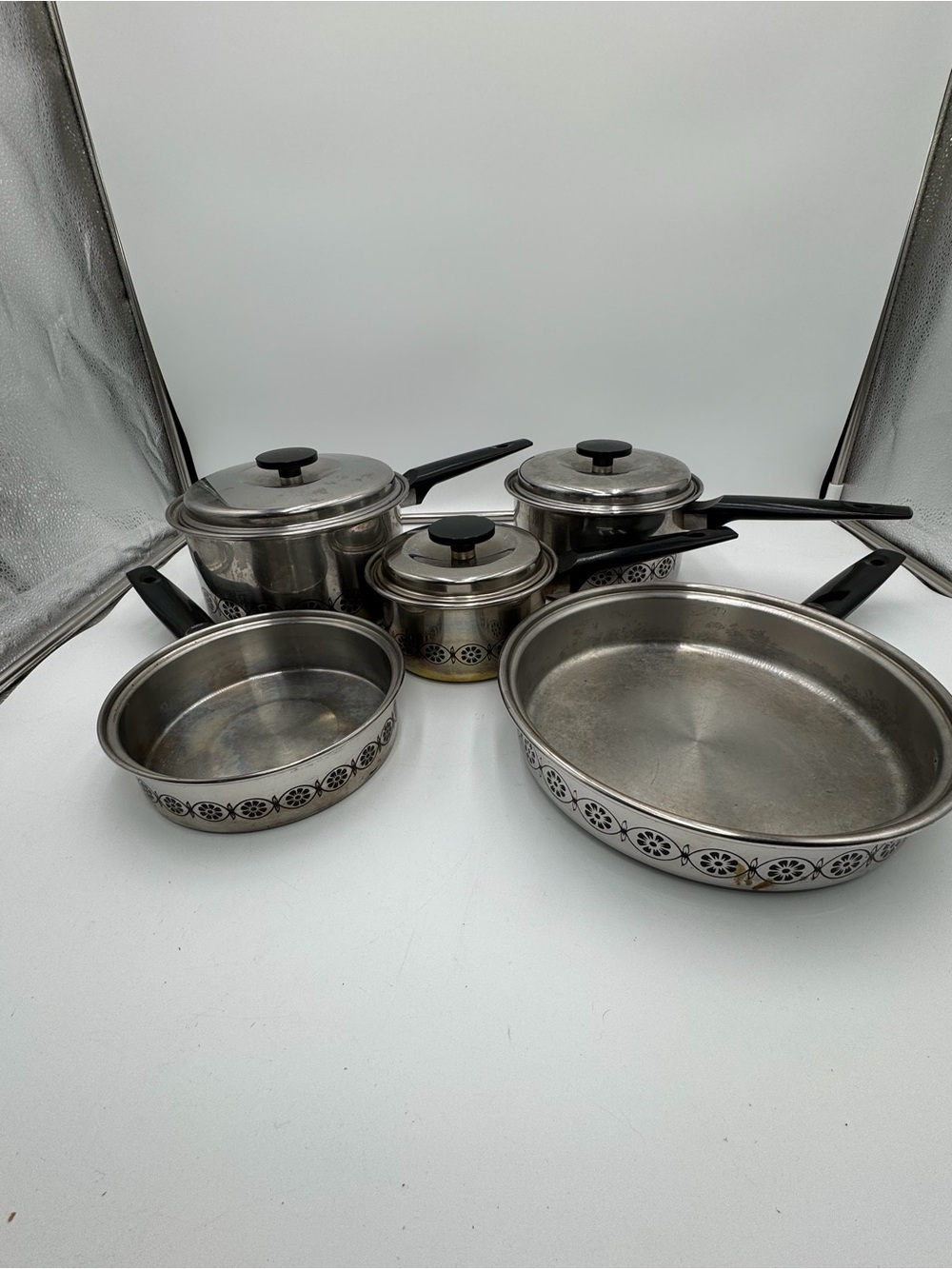Vintage 1960s 1970s EKCO 3 Ply Stainless Steel Cookware Set 10 Pc Made USA